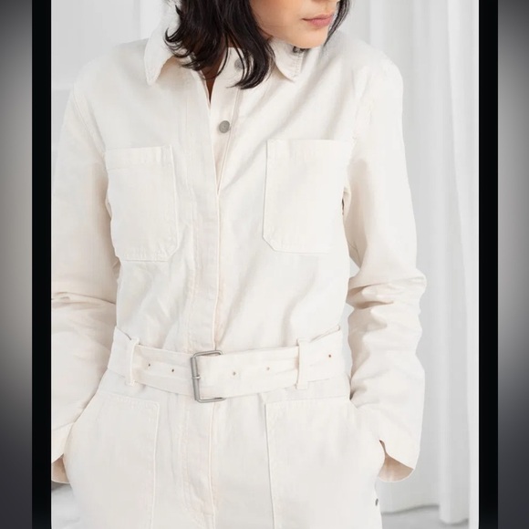 Stockholm Atelier & Other Stories Utility Jumpsuit in Cream Denim - Picture 3 of 9